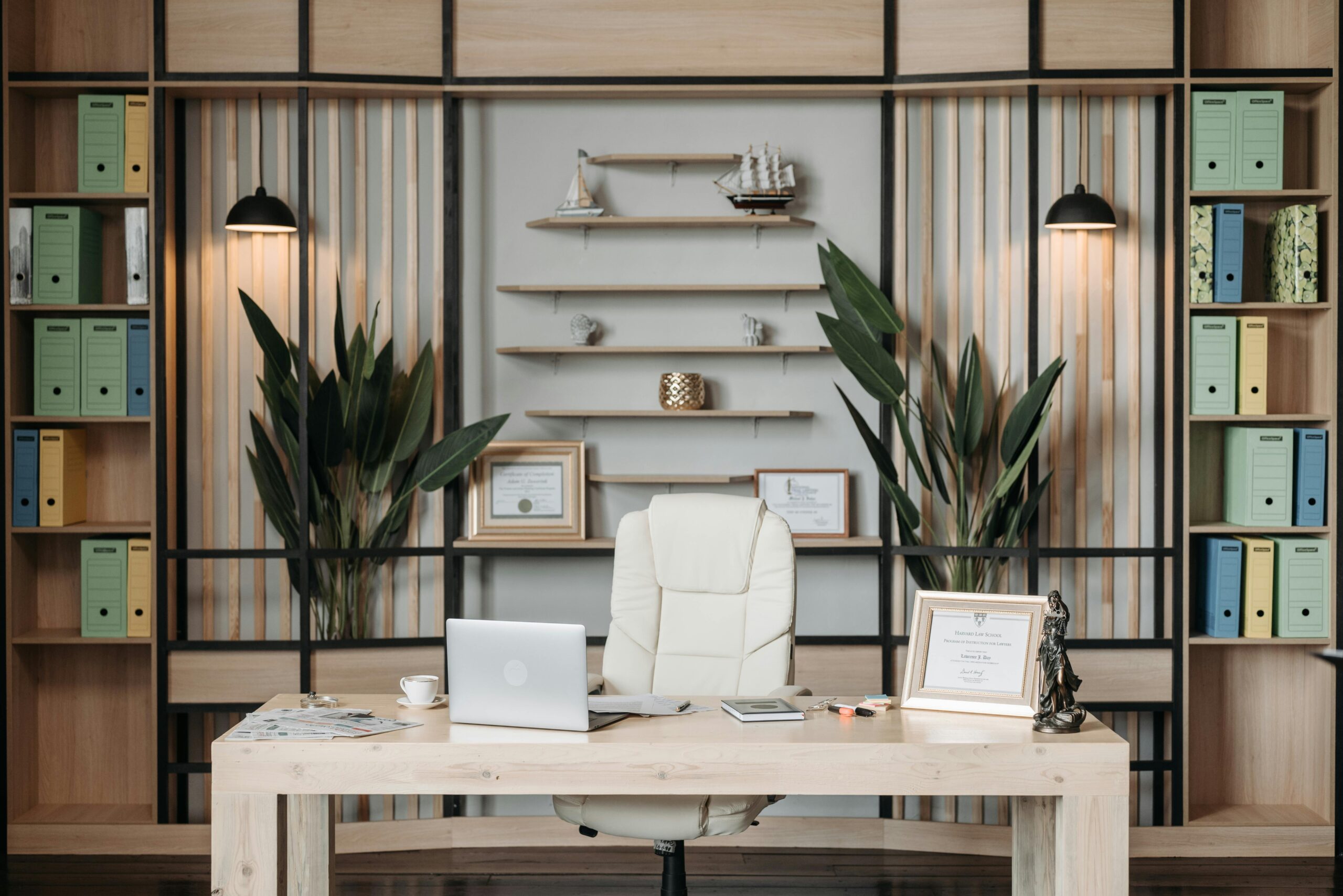 Spotless personal executive room featuring a sleek desk and modern furnishings, demonstrating the high standards of a commercial cleaning service for professional spaces.